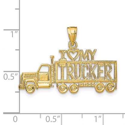 14 Karat Gelbgold Anhänger „I LOVE MY TRUCKER“ mit Lkw-Motiv