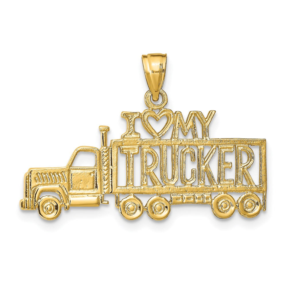 14 Karat Gelbgold Anhänger „I LOVE MY TRUCKER“ mit Lkw-Motiv
