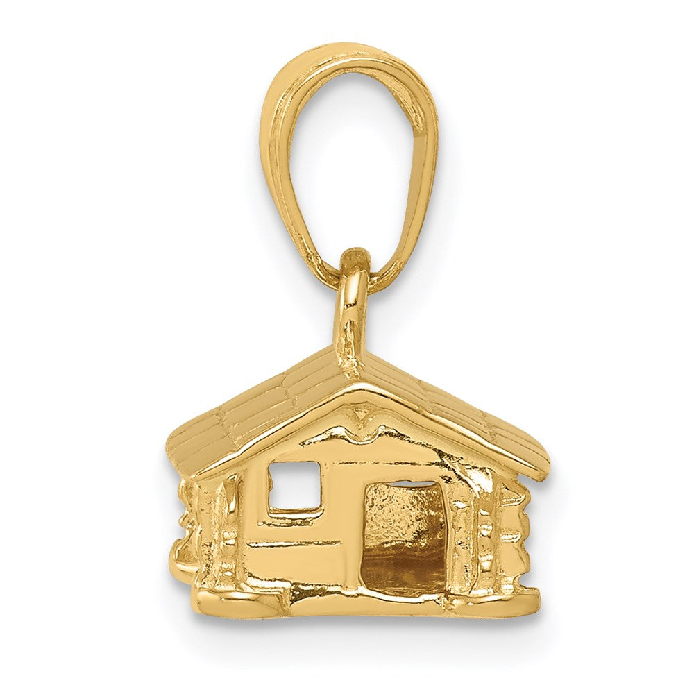 14 Karat Gelbgold 3-D-Blockhütten-Anhänger