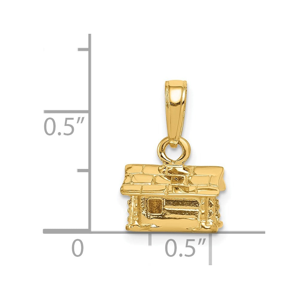 14 Karat Gelbgold 3-D-Blockhütten-Anhänger