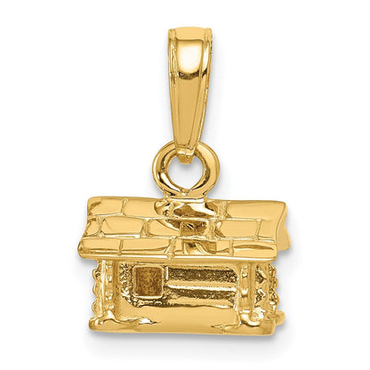 14 Karat Gelbgold 3-D-Blockhütten-Anhänger