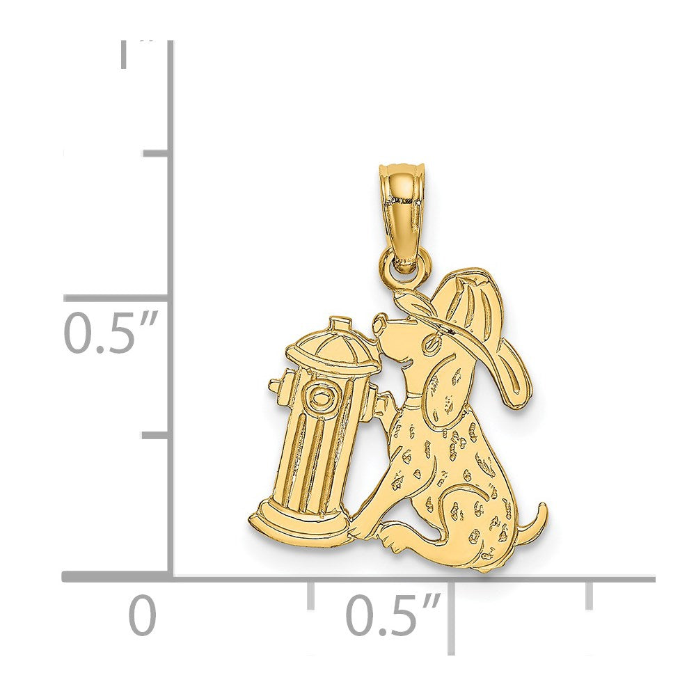 14K Gelbgold Feuer Hydrant und Hund Charm