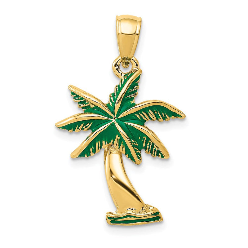 14K Gelbgold Palmenbaum-Anhänger, emailliert