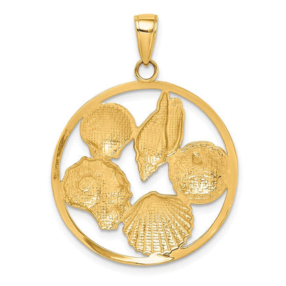 14 Karat Gelb- und Rhodiumgold mit Rhodium-Muschel-Cluster-Anhänger im Kreis