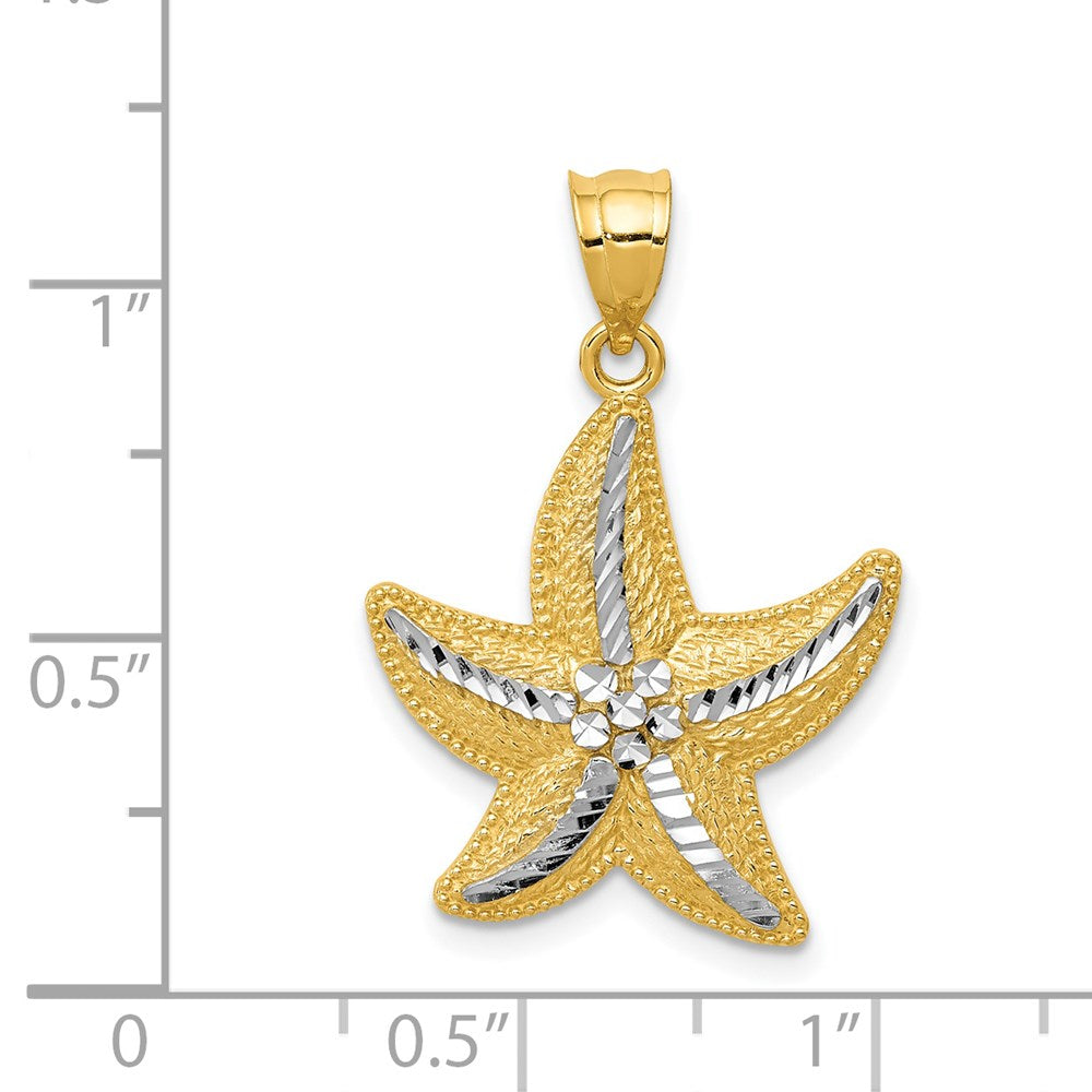 14K Gelb- und Rhodiumgold sowie Rhodium diamantgeschliffener Seestern-Anhänger