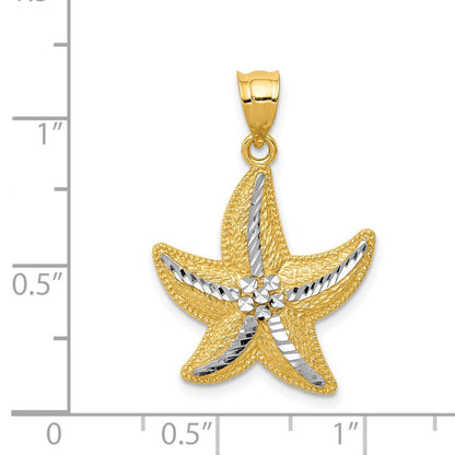 14K Gelb- und Rhodiumgold sowie Rhodium diamantgeschliffener Seestern-Anhänger