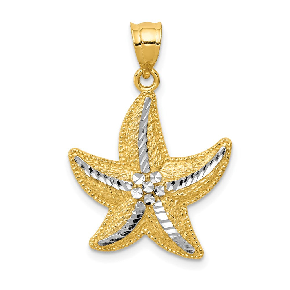 14K Gelb- und Rhodiumgold sowie Rhodium diamantgeschliffener Seestern-Anhänger