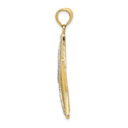 14K Gelbgold und Rhodium mit Rhodium-Beschichtung, diamantgeschliffener, strukturierter Seestern-Anhänger
