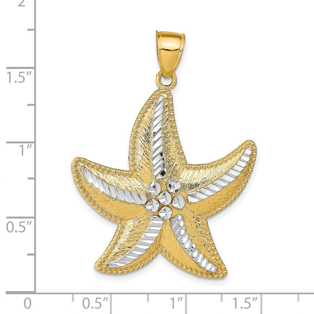 14K Gelbgold und Rhodium mit Rhodium-Beschichtung, diamantgeschliffener, strukturierter Seestern-Anhänger
