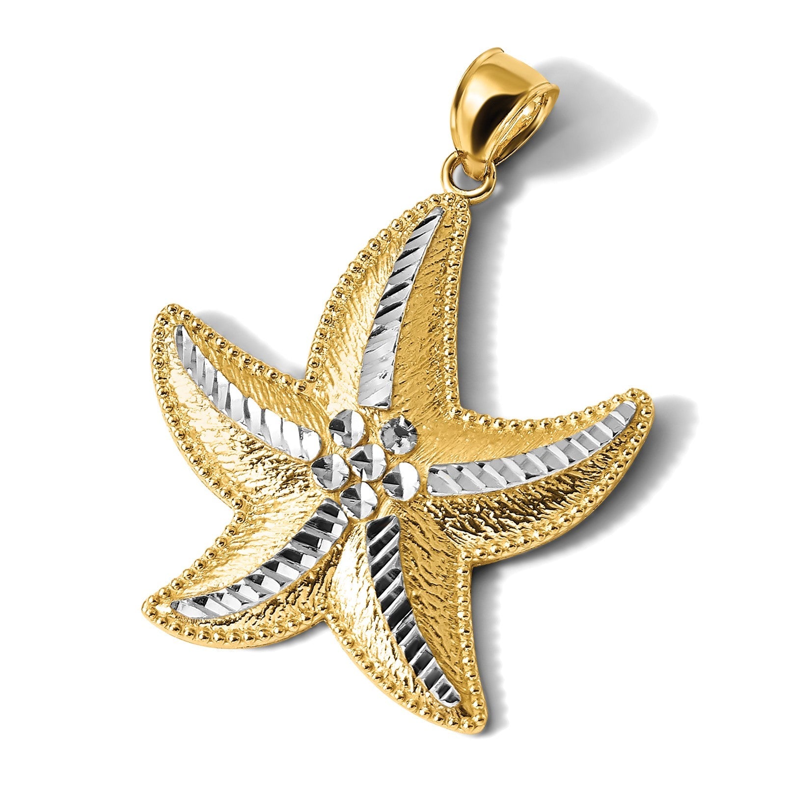 14K Gelbgold und Rhodium mit Rhodium-Beschichtung, diamantgeschliffener, strukturierter Seestern-Anhänger