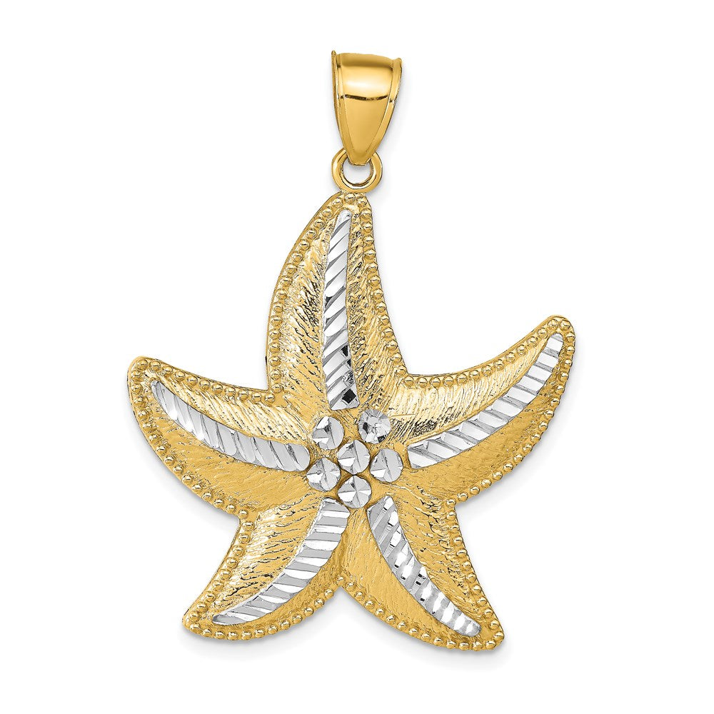14K Gelbgold und Rhodium mit Rhodium-Beschichtung, diamantgeschliffener, strukturierter Seestern-Anhänger