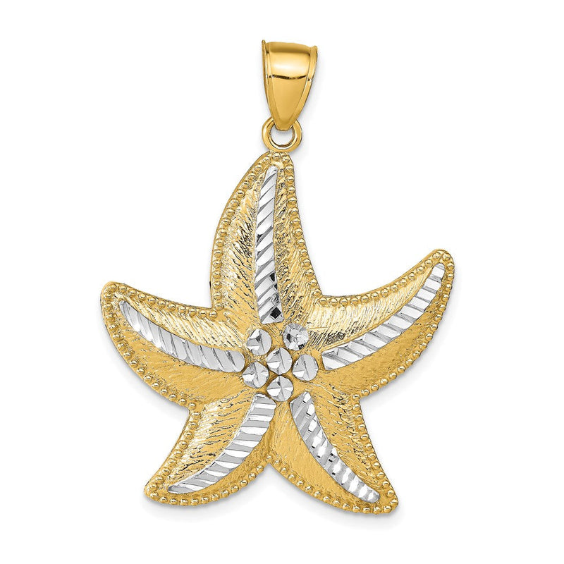 14K Gelbgold und Rhodium mit Rhodium-Beschichtung, diamantgeschliffener, strukturierter Seestern-Anhänger