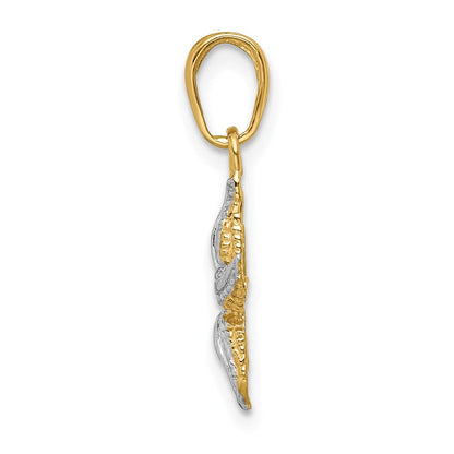 14K Gelb & Rhodium mit Weiß Seestern Anhänger