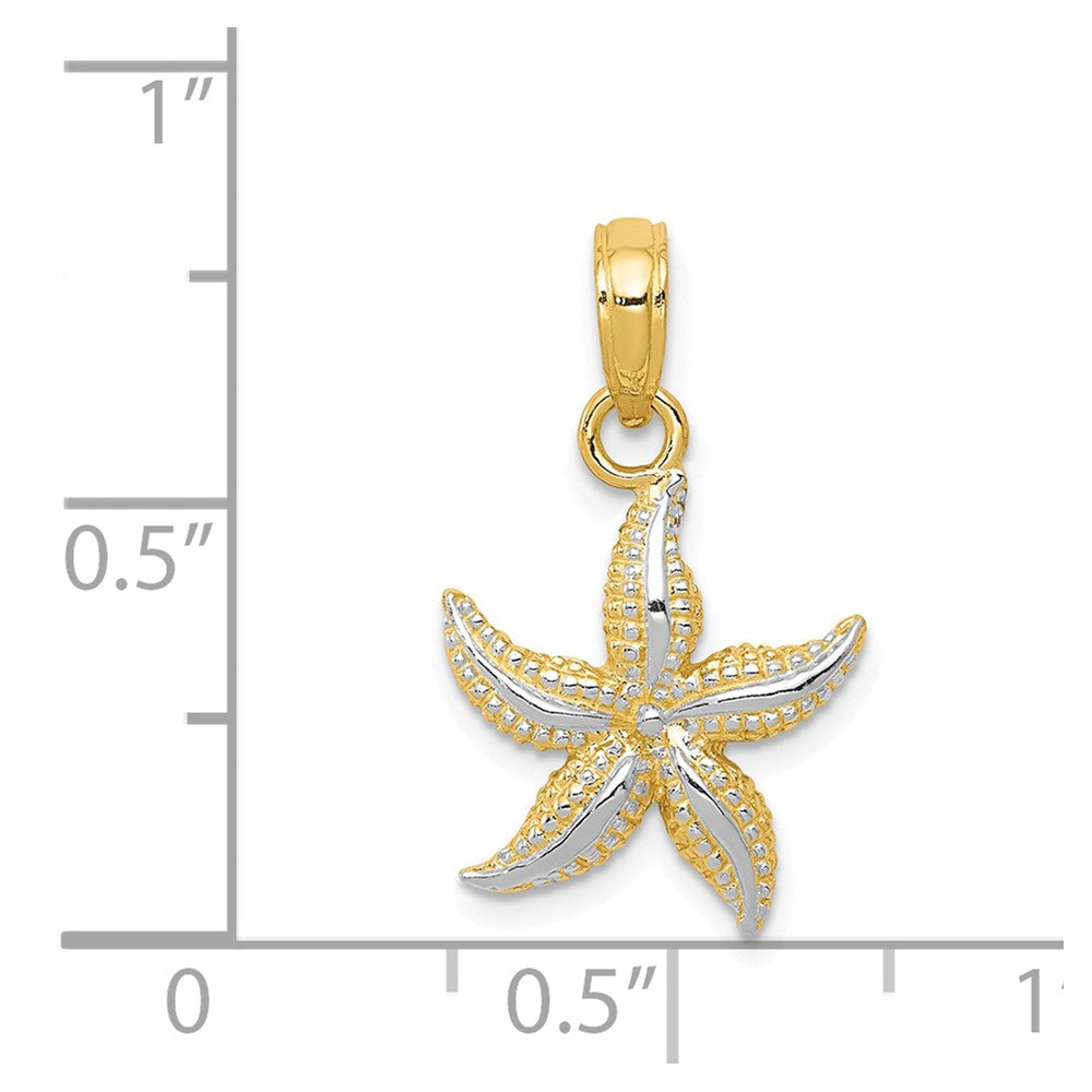 14K Gelb & Rhodium mit Weiß Seestern Anhänger