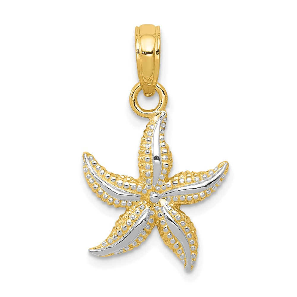 14K Gelb & Rhodium mit Weiß Seestern Anhänger