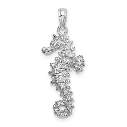 14 Karat Weißgold 3-D-Seepferdchen-Charm