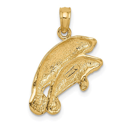 14K Gelbgold Polierter Doppel-Seekuh-Anhänger