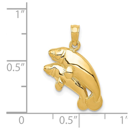 14K Gelbgold Polierter Doppel-Seekuh-Anhänger