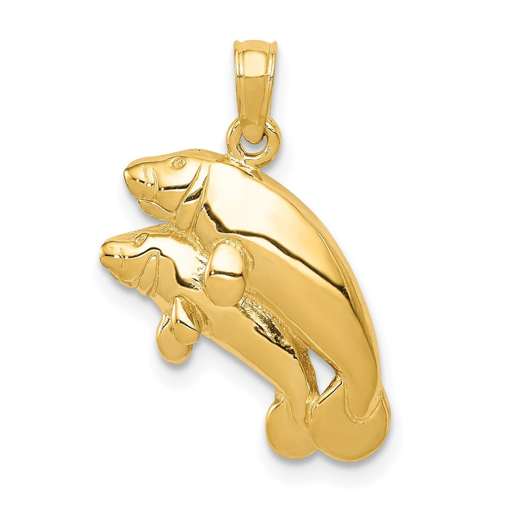 14K Gelbgold Polierter Doppel-Seekuh-Anhänger