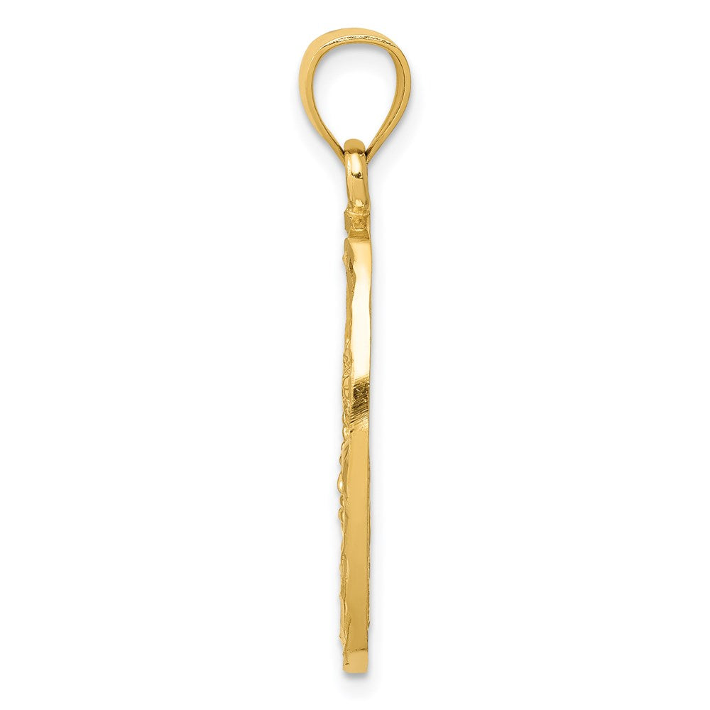 14K Gelbgold Delfin- und Palmenbaum-Anhänger