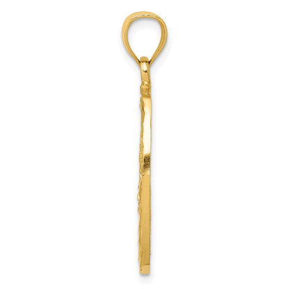 14K Gelbgold Delfin- und Palmenbaum-Anhänger
