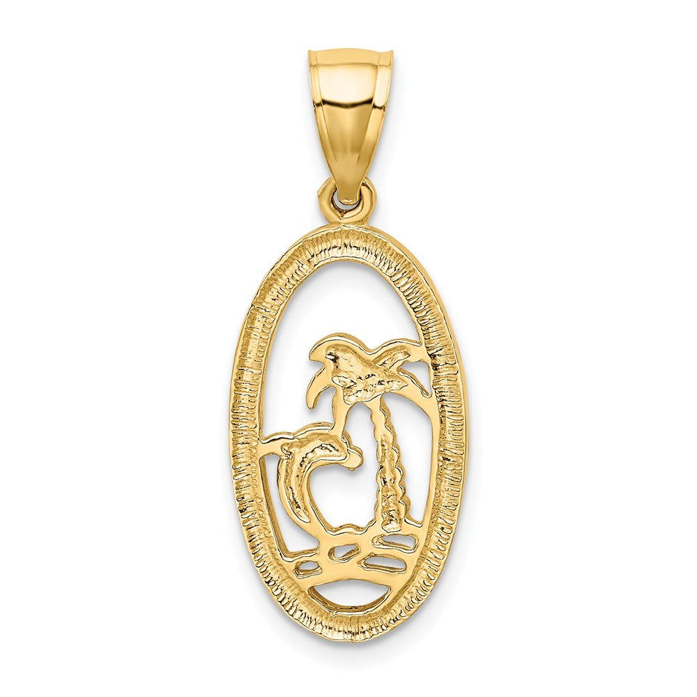 14K Gelbgold Delfin- und Palmenbaum-Anhänger