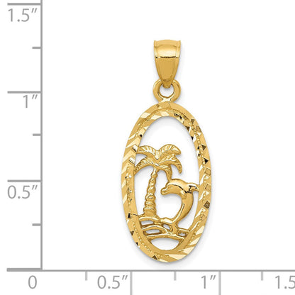 14K Gelbgold Delfin- und Palmenbaum-Anhänger