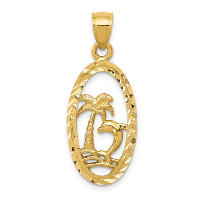 14K Gelbgold Delfin- und Palmenbaum-Anhänger