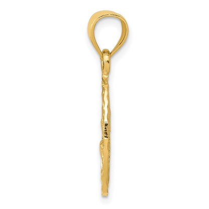 14K Gelbgold Delfin und Palme Baum Anhänger