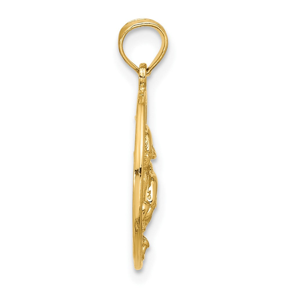 14K Gelbgold Doppelt Delfin Kreis Anhänger