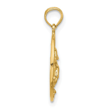 14K Gelbgold Doppelt Delfin Kreis Anhänger