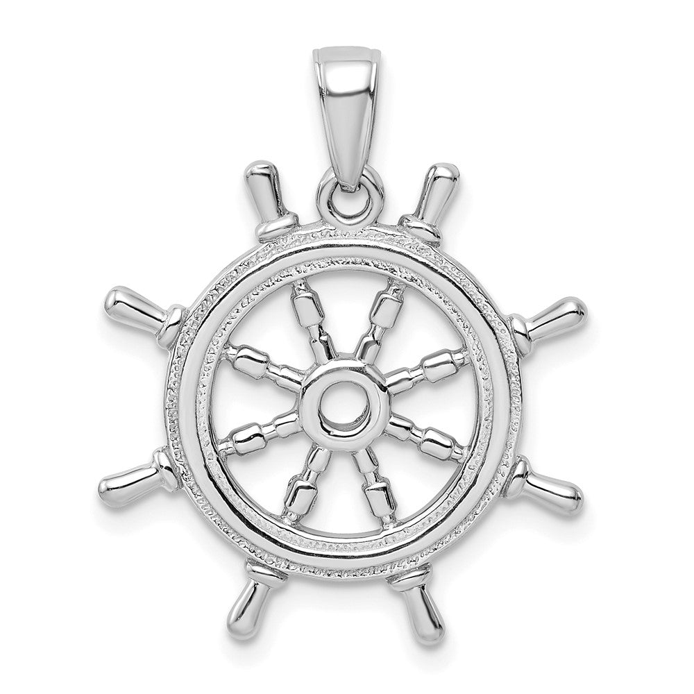 14K Weißgold 3D-Steuerrad-Anhänger