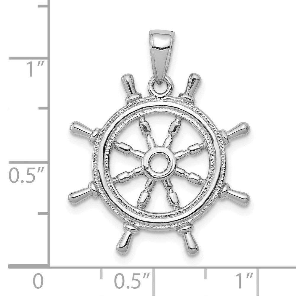14K Weißgold 3D-Steuerrad-Anhänger