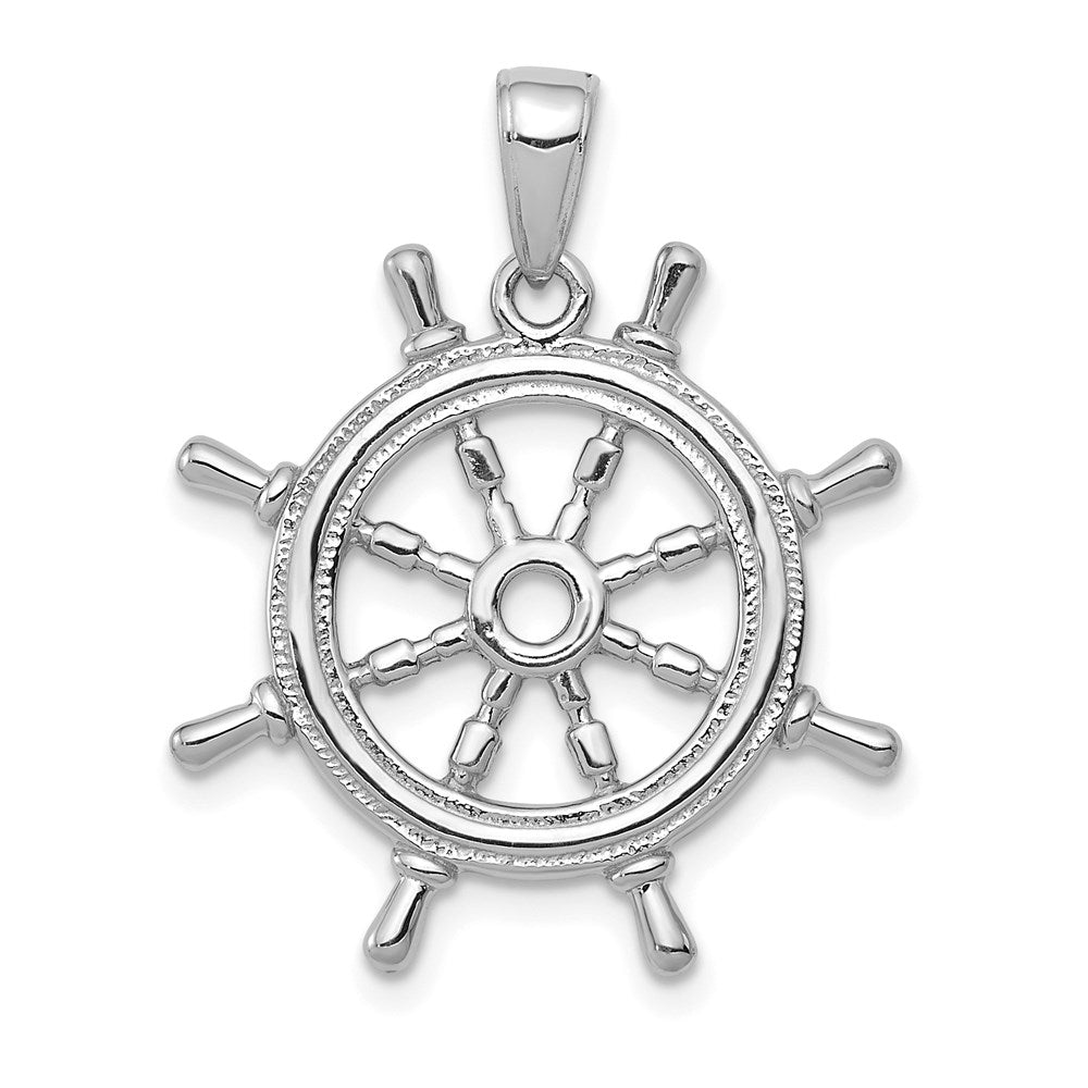 14K Weißgold 3D-Steuerrad-Anhänger