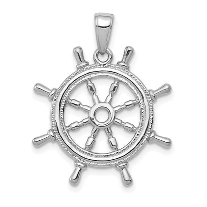 14K Weißgold 3D-Steuerrad-Anhänger