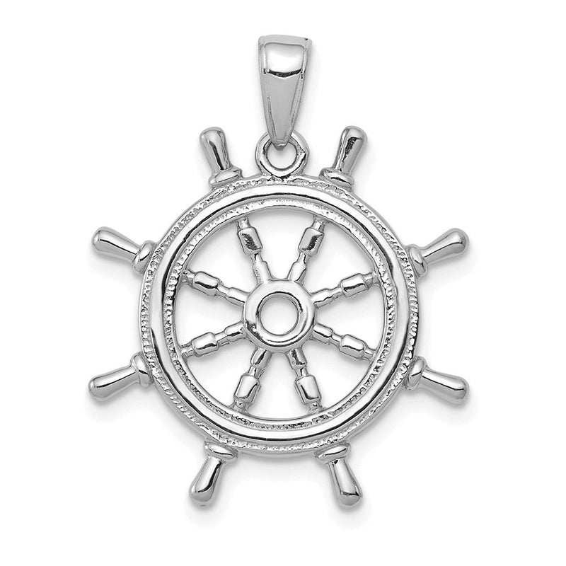 14K Weißgold 3D-Steuerrad-Anhänger