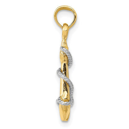 14K Bicolor Gold 3D-Anker-Anhänger mit Seil