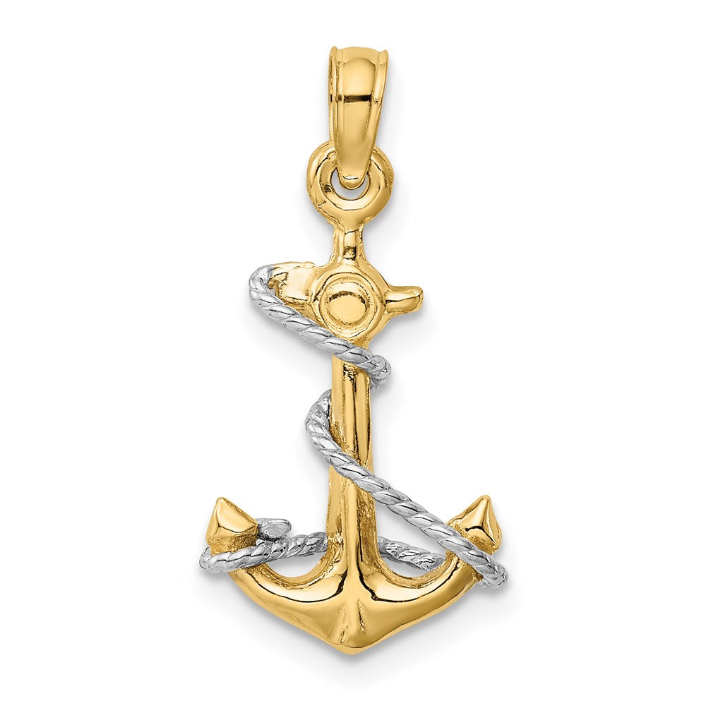 14K Bicolor Gold 3D-Anker-Anhänger mit Seil