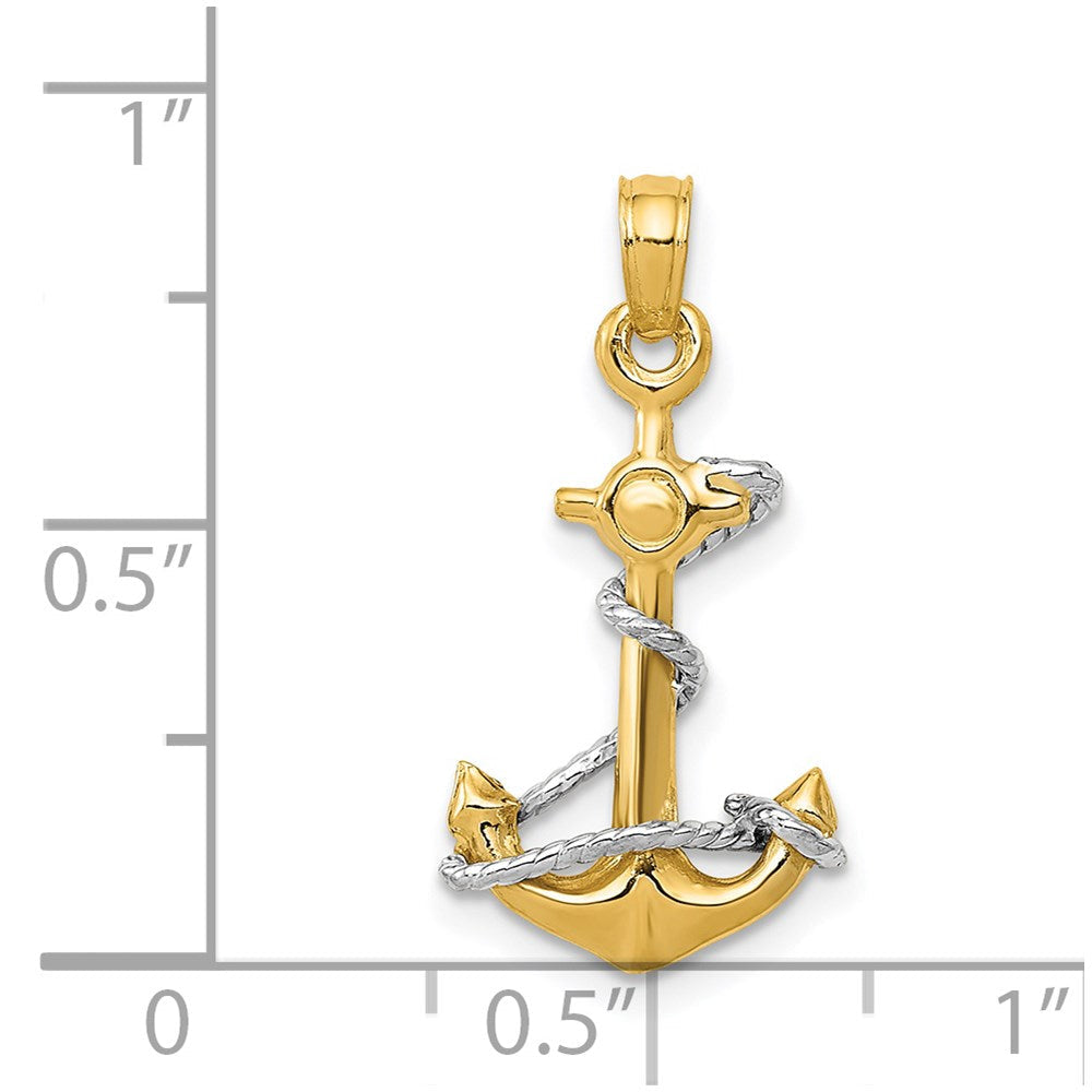 14K Bicolor Gold 3D-Anker-Anhänger mit Seil