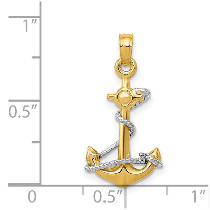 14K Bicolor Gold 3D-Anker-Anhänger mit Seil