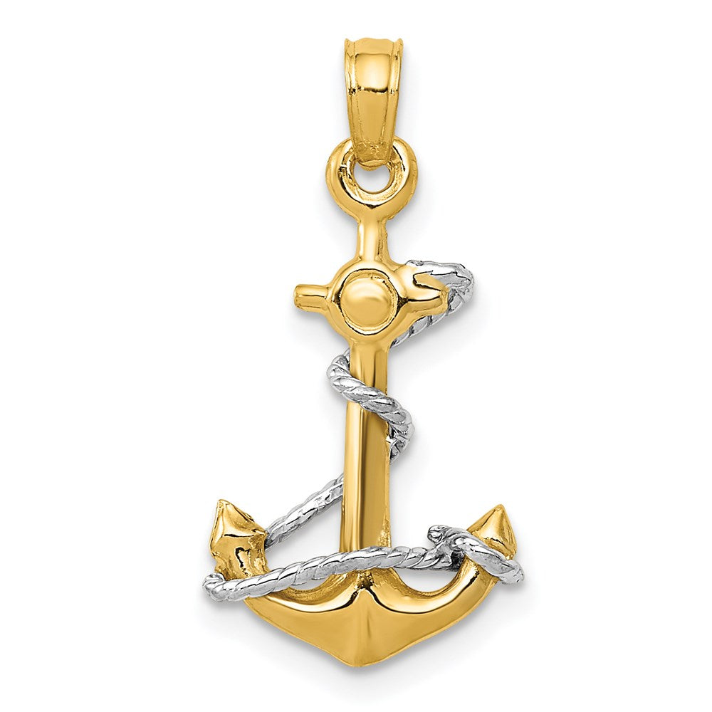 14K Bicolor Gold 3D-Anker-Anhänger mit Seil