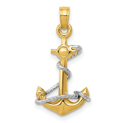 14K Bicolor Gold 3D-Anker-Anhänger mit Seil