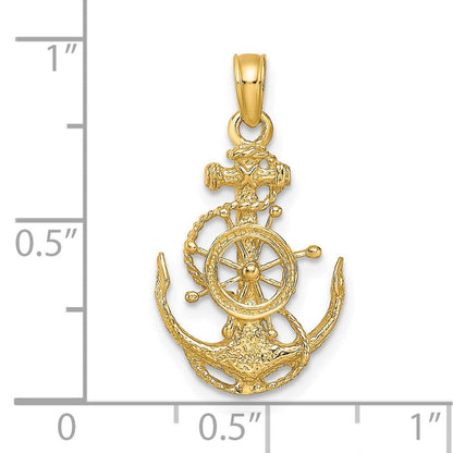 14K Gelbgold Klein Anker mit Rad Anhänger