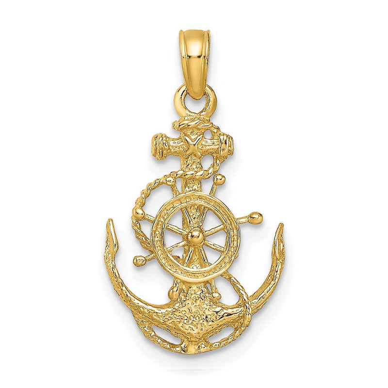14K Gelbgold Klein Anker mit Rad Anhänger
