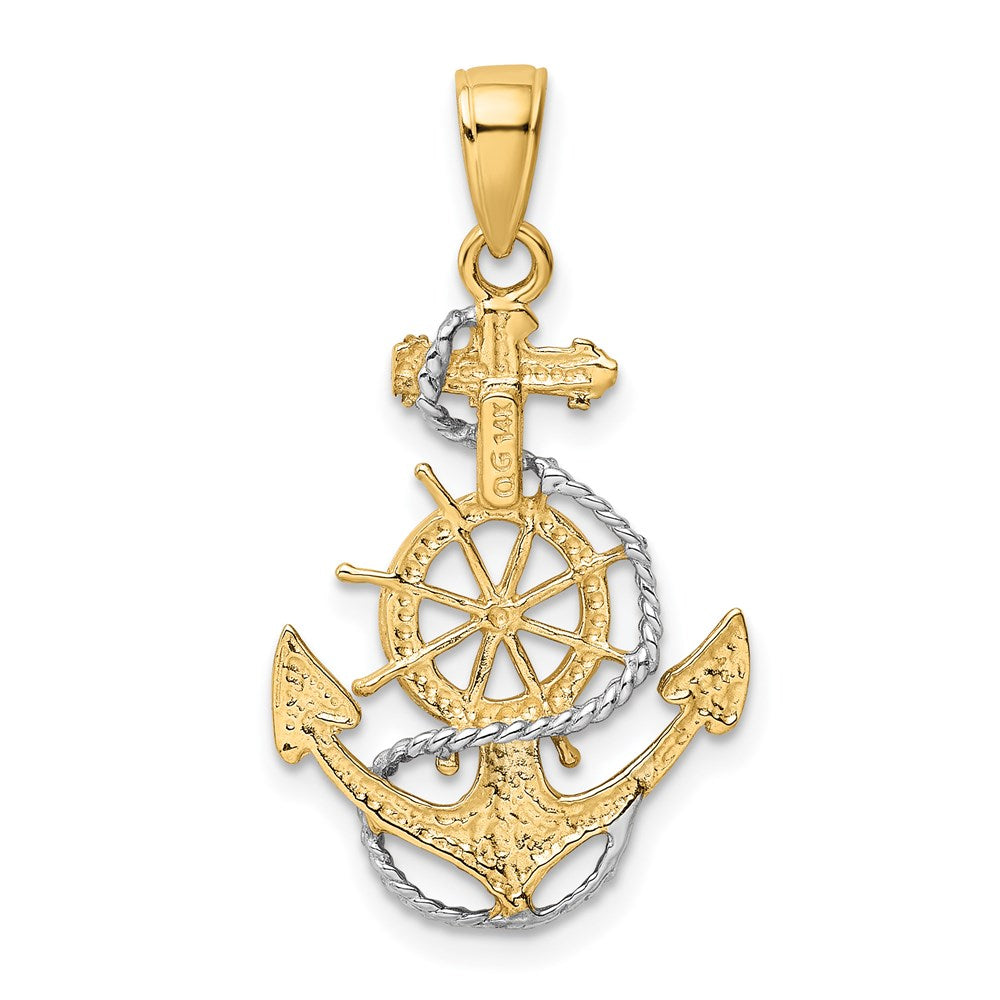 Anker-Anhänger mit Seil aus 14K Gelb- und Rhodiumgold, rhodiniert