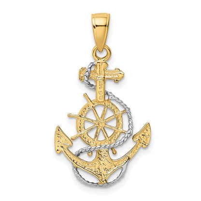 Anker-Anhänger mit Seil aus 14K Gelb- und Rhodiumgold, rhodiniert