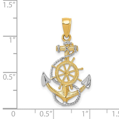 Anker-Anhänger mit Seil aus 14K Gelb- und Rhodiumgold, rhodiniert