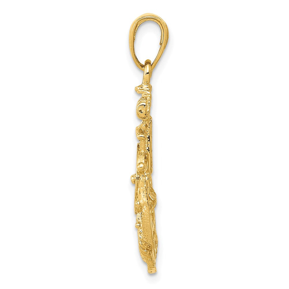 14K Gelbgold Anker-Anhänger mit Rad, mittelgroß