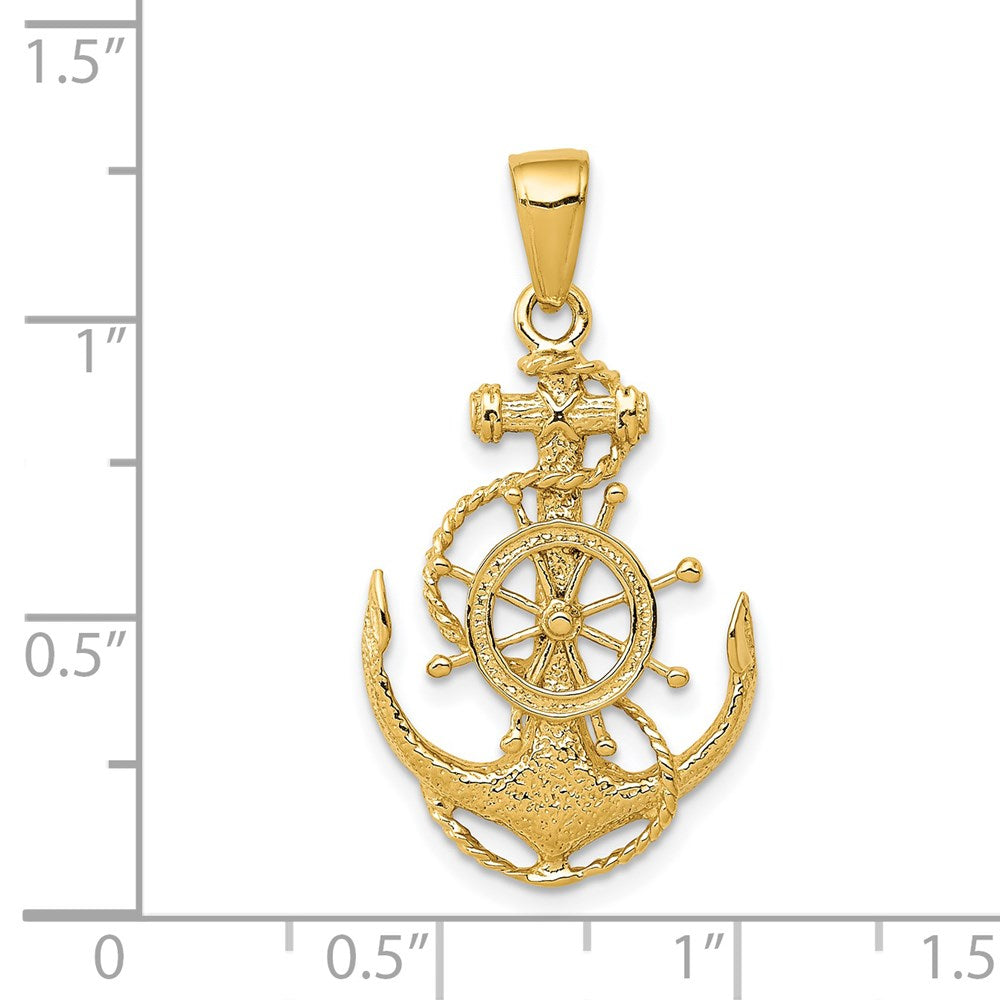 14K Gelbgold Anker-Anhänger mit Rad, mittelgroß