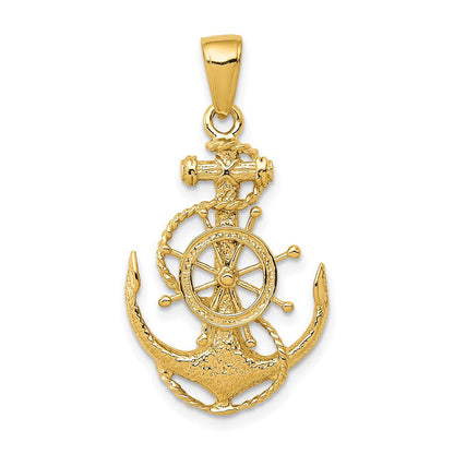 14K Gelbgold Anker-Anhänger mit Rad, mittelgroß